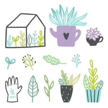Set of cute plants. Stock Illustration