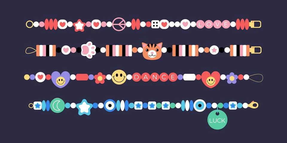 Set of cute plastic beads bracelets Stock Illustration