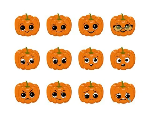 Set of cute pumpkin characters with joyful and sad emotions Stock-Illustration