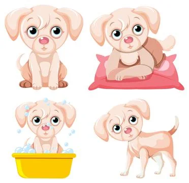Set of cute puppy in different pose Stock Illustration