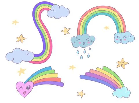 Set of cute rainbow and cloud, star. Vector design illustration. Stock Illustration