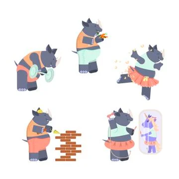 Set of cute rhinoceros Stock Illustration