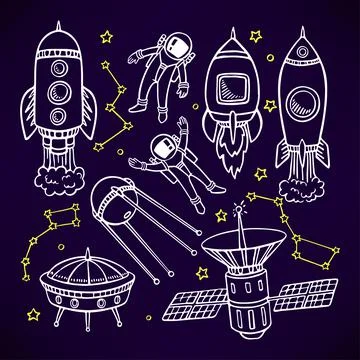 Set with cute rockets Stock Illustration
