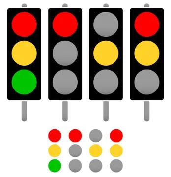 Set of cute, rounded silhouettes of traffic lamps, traffic lights Illustration
