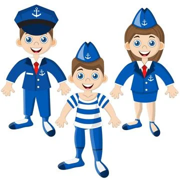 Set of cute sailors. Stock Illustration