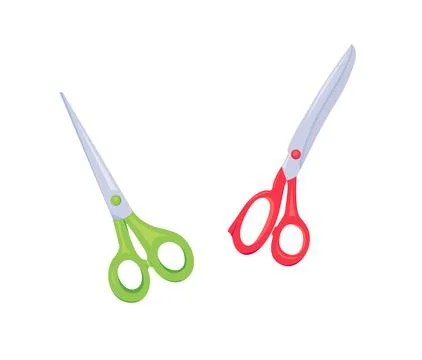 Set of cute scissors in cartoon style. Set of different colored scissors ve.. Stock Illustration