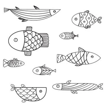 Set of cute sea fish. Vector illsutration Stock Illustration