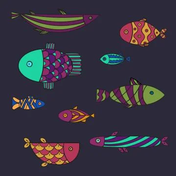 Set of cute sea fish. Vector illsutration Stock Illustration