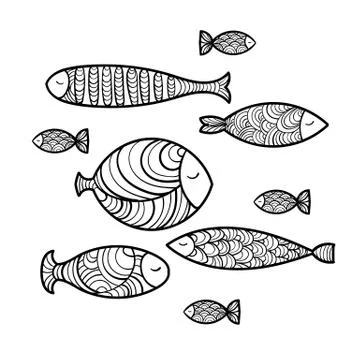 Set of cute sea fish. Vector illustration Stock Illustration