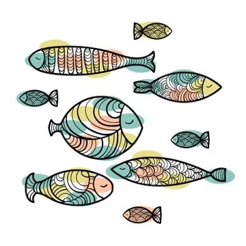 Set of cute sea fish. Vector illustration Stock Illustration