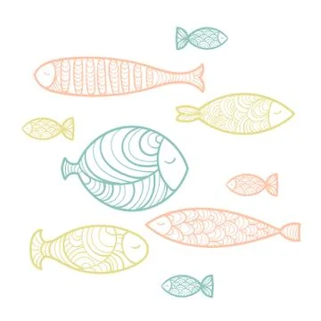 Set of cute sea fish. Vector illustration Stock Illustration