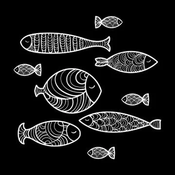 Set of cute sea fish. Vector illustration Stock Illustration