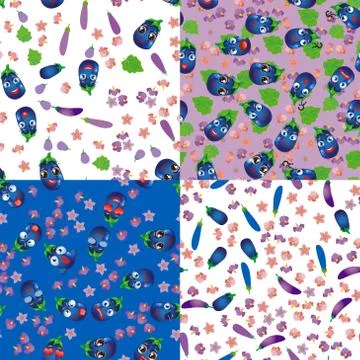 Set of cute seamless pattern with cartoon emoji vegetables Stock Illustration