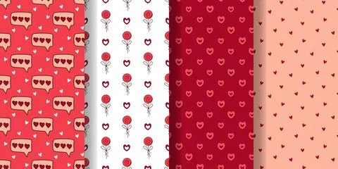 Set of cute seamless patterns on theme of love and romance Stock Illustration