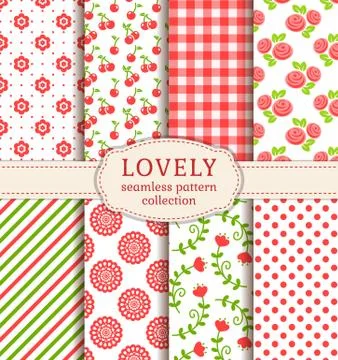 Set of cute seamless patterns. Vector backgrounds. Stock Illustration