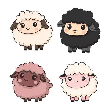 Set of Cute Sheep Lamb Farm Animal Mascot Cartoon Character with Happy Expr.. 스톡 일러스트