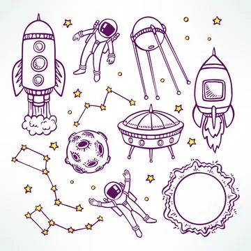 Set with cute sketch rockets Ilustración de archivo