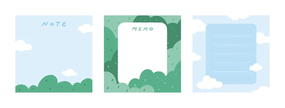 Set of cute sky garden notepad hand drawn vector illustration. Template paper Иллюстрация