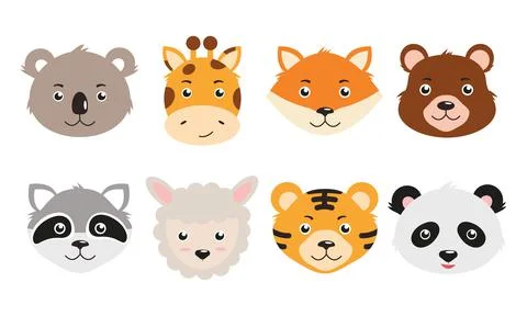 Set of cute smiling animals Stock Illustration
