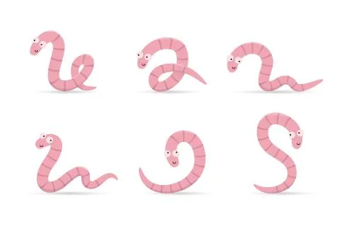 Set of cute smiling worms in different poses Illustrazione stock
