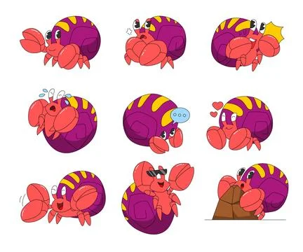 Set of cute snail shell chibi character activities poses set collection wit.. Stock Illustration