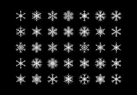 Set of cute snowflake icons on isolated background New Year ornament Symbol.. Stock Illustration
