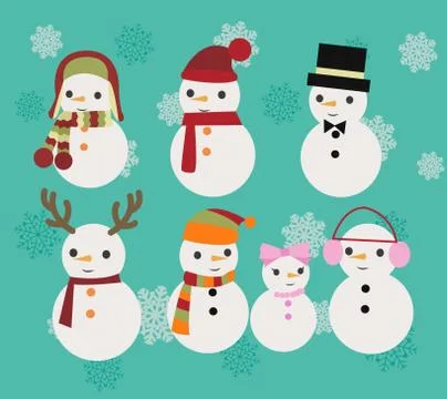 Set  with cute snowmen Stock Illustration