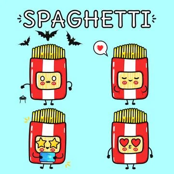 Set of cute spaghetti package characters Stock Illustration