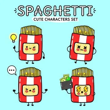 Set of cute spaghetti package characters Stock Illustration