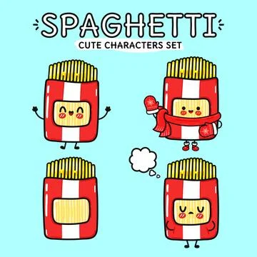 Set of cute spaghetti package characters Stock Illustration