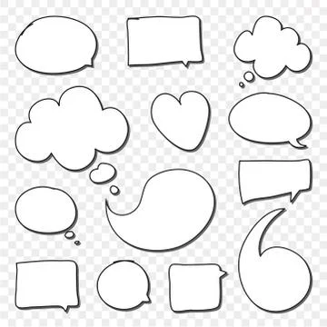 Set of cute speech bubble with text in doodle style. Stock Illustration