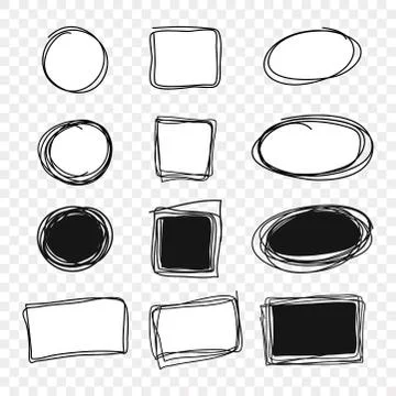 Set of cute speech bubble with text in doodle style. Stock Illustration