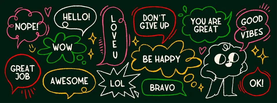 Set of cute speech bubbles. Doodle frames or cute memo boxes in different shapes Stock Illustration