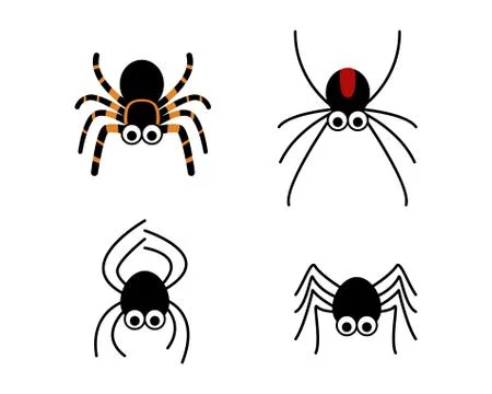 Set of cute spider in simple style, vector Stock Illustration