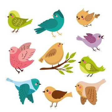 Set of cute spring birds Stock Illustration