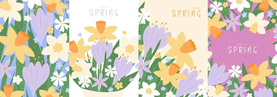 Set of cute spring cards Stock Illustration