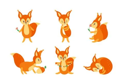 Set of cute squirrels. Vector illustration in flat style Stock Illustration