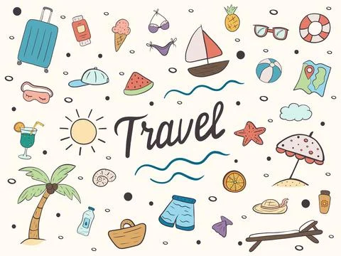 Set cute summer holiday beach elements 스톡 일러스트