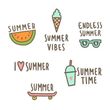 Set of cute summer objects. Stock Illustration