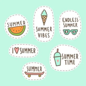 Set of cute summer stickers. Stock Illustration