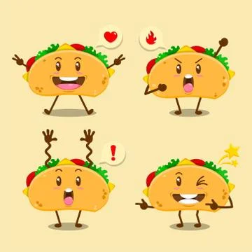 Set of cute tacos with expressions vector illustration Stock Illustration