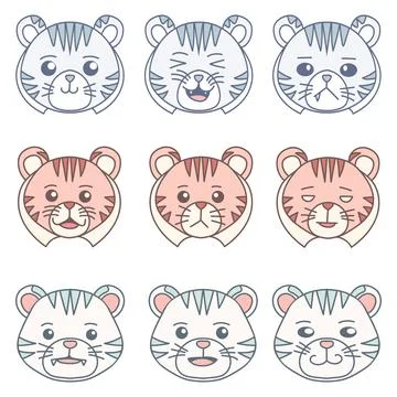 Set cute tiger vector illustration Stock Illustration