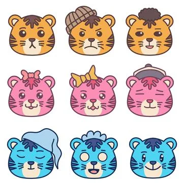 Set cute tiger vector illustration Stock Illustration