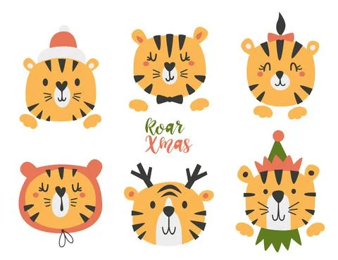 Set of cute tigers. Stock Illustration
