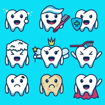 Set cute tooth character Stock Illustration
