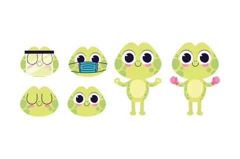 Set of cute turtles stickers Stock Illustration