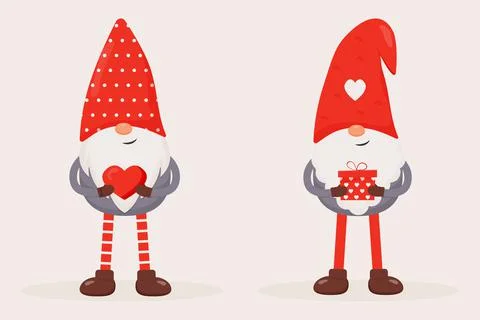 Set of cute Valentine gnomes. Flat vector illustration for St. Valentine's Day Stock Illustration