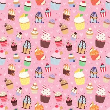 Set of cute vector cupcakes and muffins seamless pattern Stock Illustration