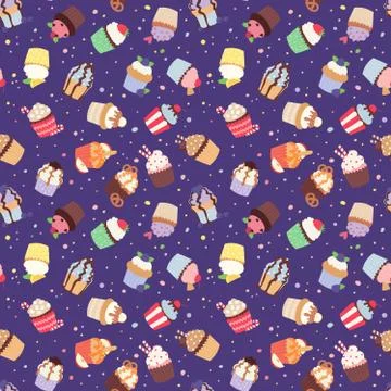 Set of cute vector cupcakes and muffins seamless pattern Illustrazione stock