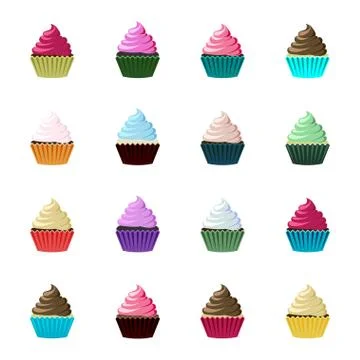 Set of cute vector cupcakes and muffins. Stock Illustration